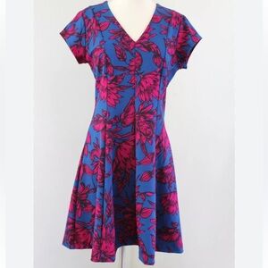 NWT Banana republic PRINT TEXTURED FIT & FLARE DRESS in True Navy/Rhubarb Fleur